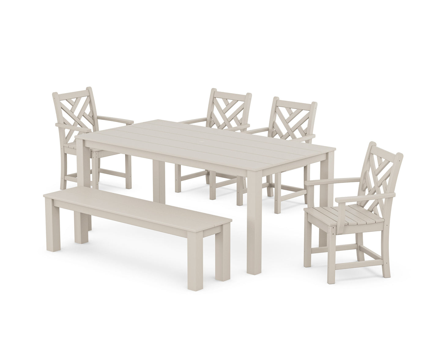 POLYWOOD Chippendale 6-Piece Parsons Dining Set with Bench — Sand