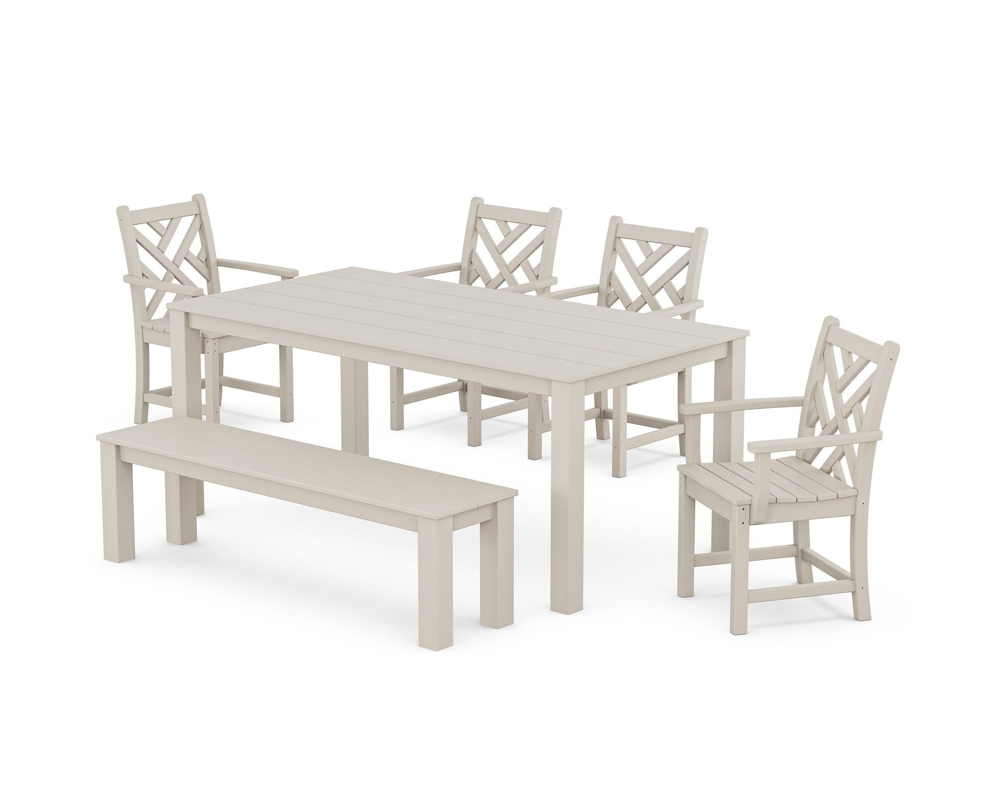 POLYWOOD Chippendale 6-Piece Parsons Dining Set with Bench — Sand