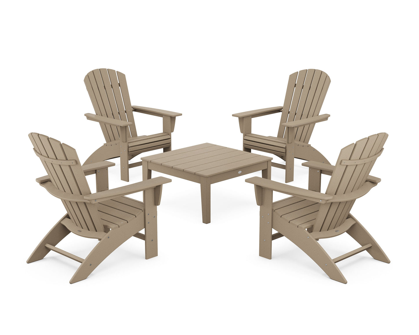 POLYWOOD 5-Piece Nautical Curveback Adirondack Chair Conversation Set with 36" Conversation Table — Vintage Sahara