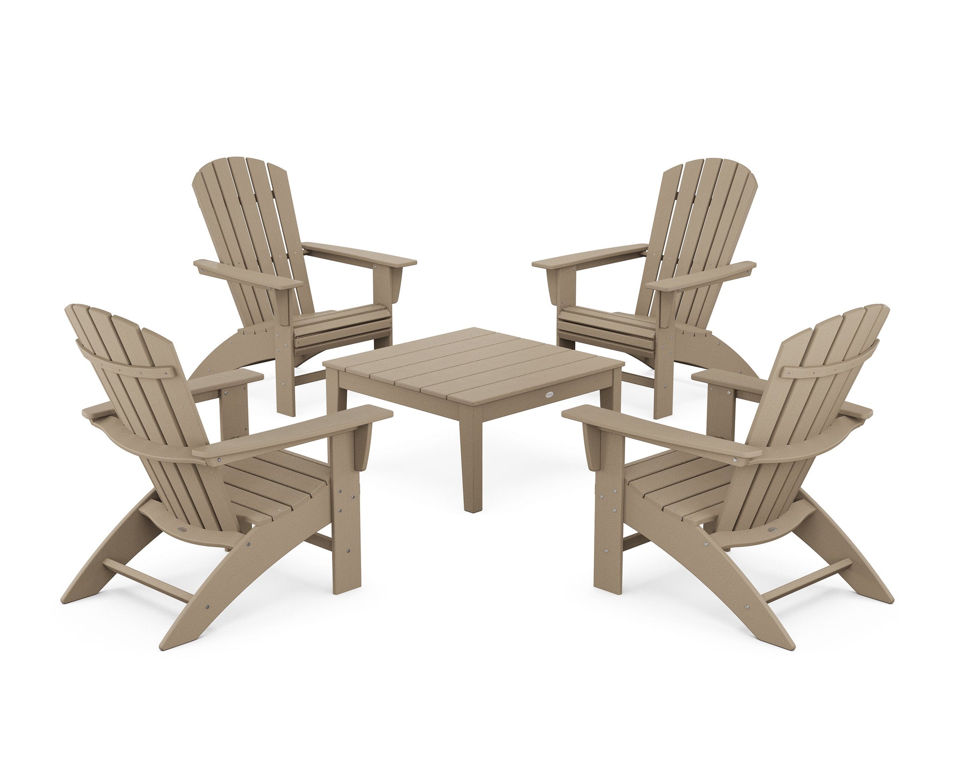 POLYWOOD 5-Piece Nautical Curveback Adirondack Chair Conversation Set with 36" Conversation Table — Vintage Sahara