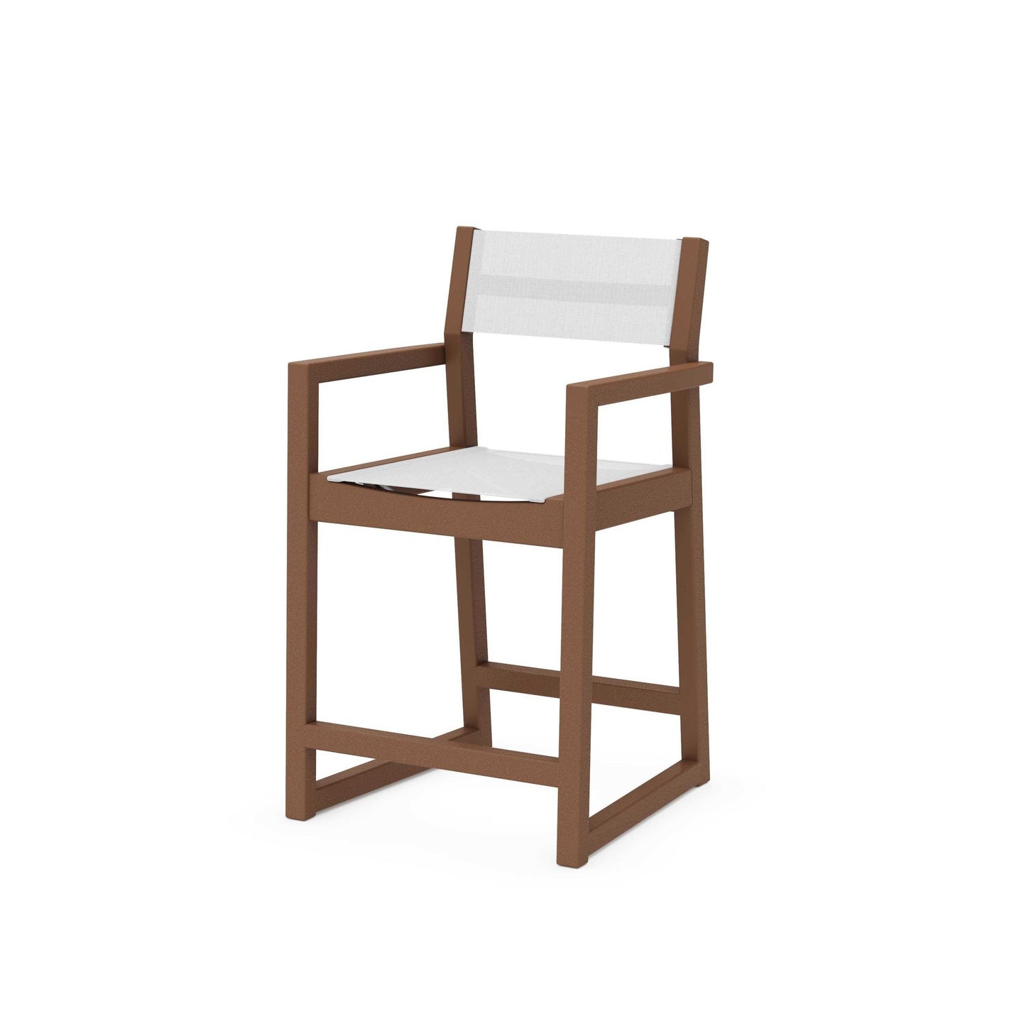 POLYWOOD EDGE Sling Counter Arm Chair — Teak / White Sling