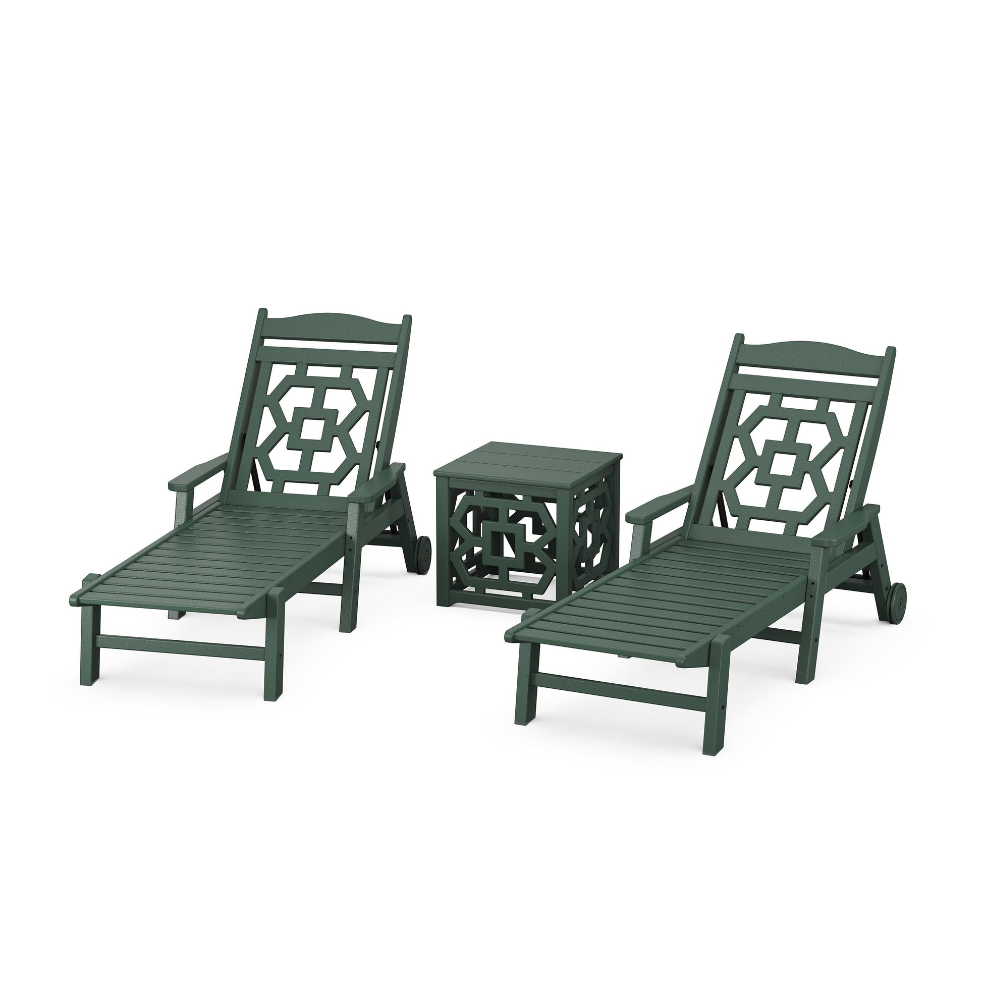 POLYWOOD Chinoiserie 3-Piece Chaise Set — Green
