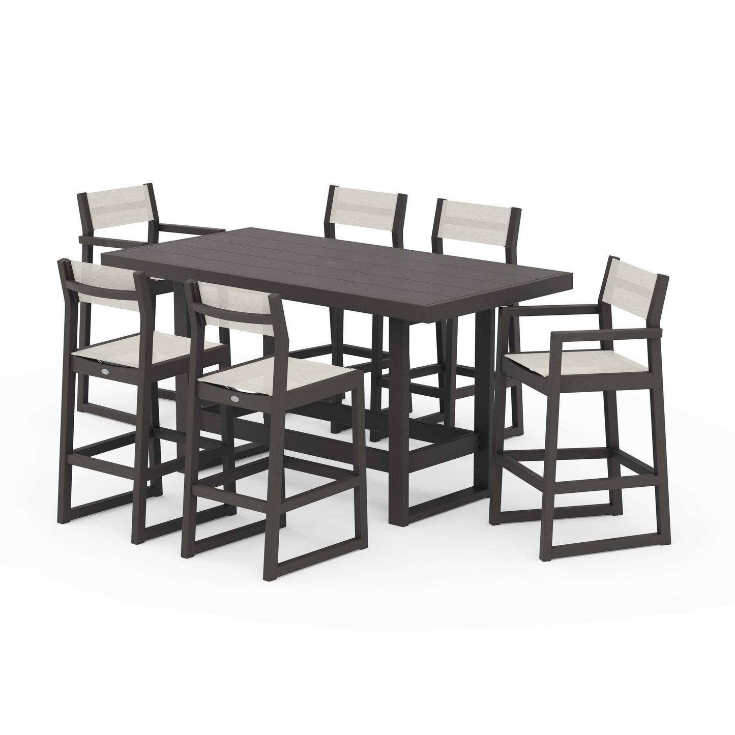 POLYWOOD EDGE Sling 7-Piece Bar Table Set — Vintage Coffee / Parchment Sling