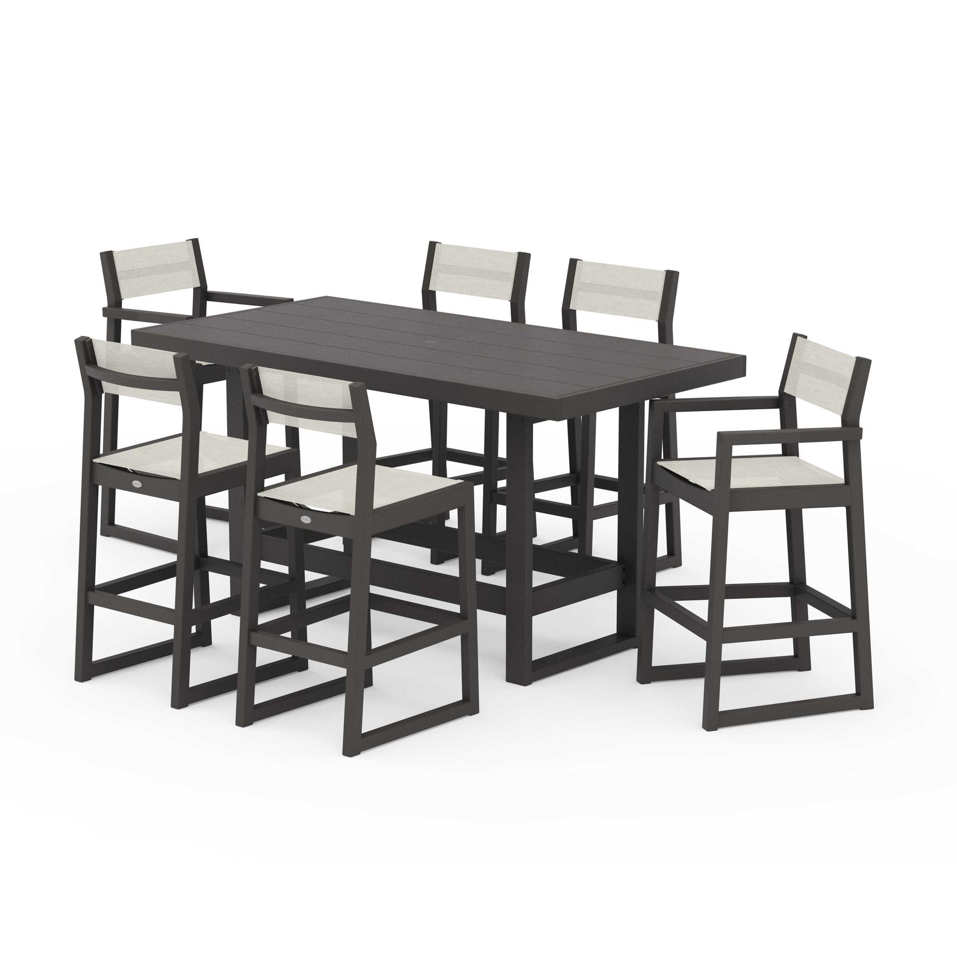 POLYWOOD EDGE Sling 7-Piece Bar Table Set — Vintage Coffee / Parchment Sling