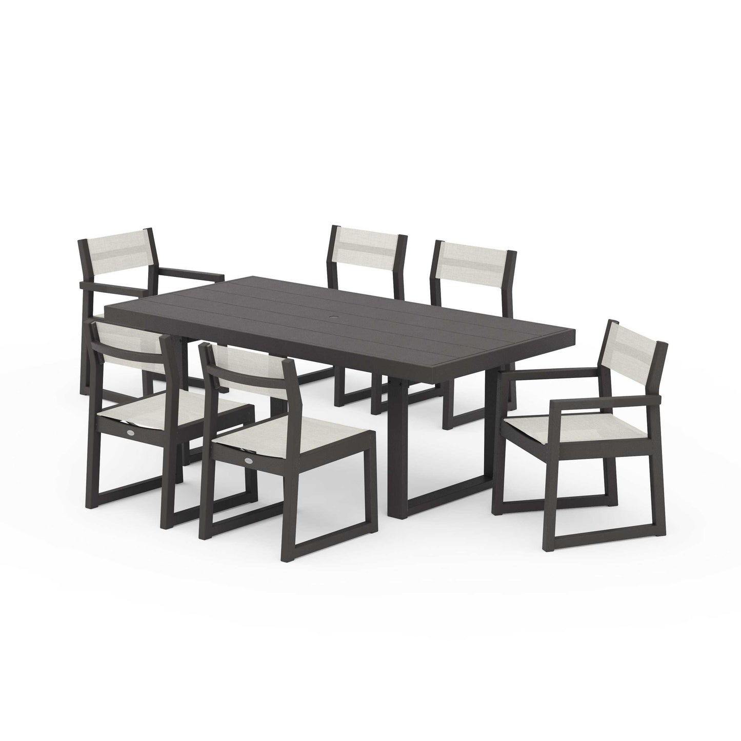 POLYWOOD EDGE Sling 7-Piece Dining Set — Vintage Coffee / Parchment Sling