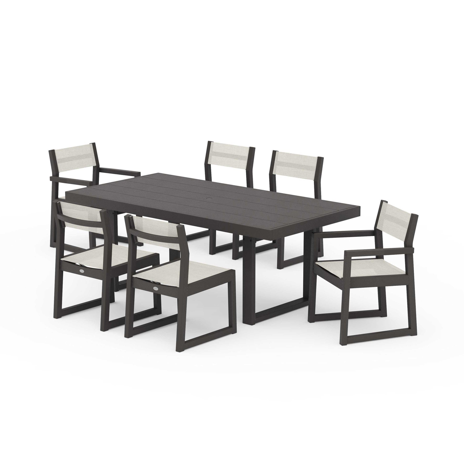 POLYWOOD EDGE Sling 7-Piece Dining Set — Vintage Coffee / Parchment Sling