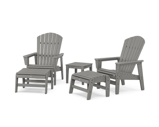 POLYWOOD 5-Piece Nautical Grand Upright Adirondack Set with Ottomans and Side Table — Slate Grey