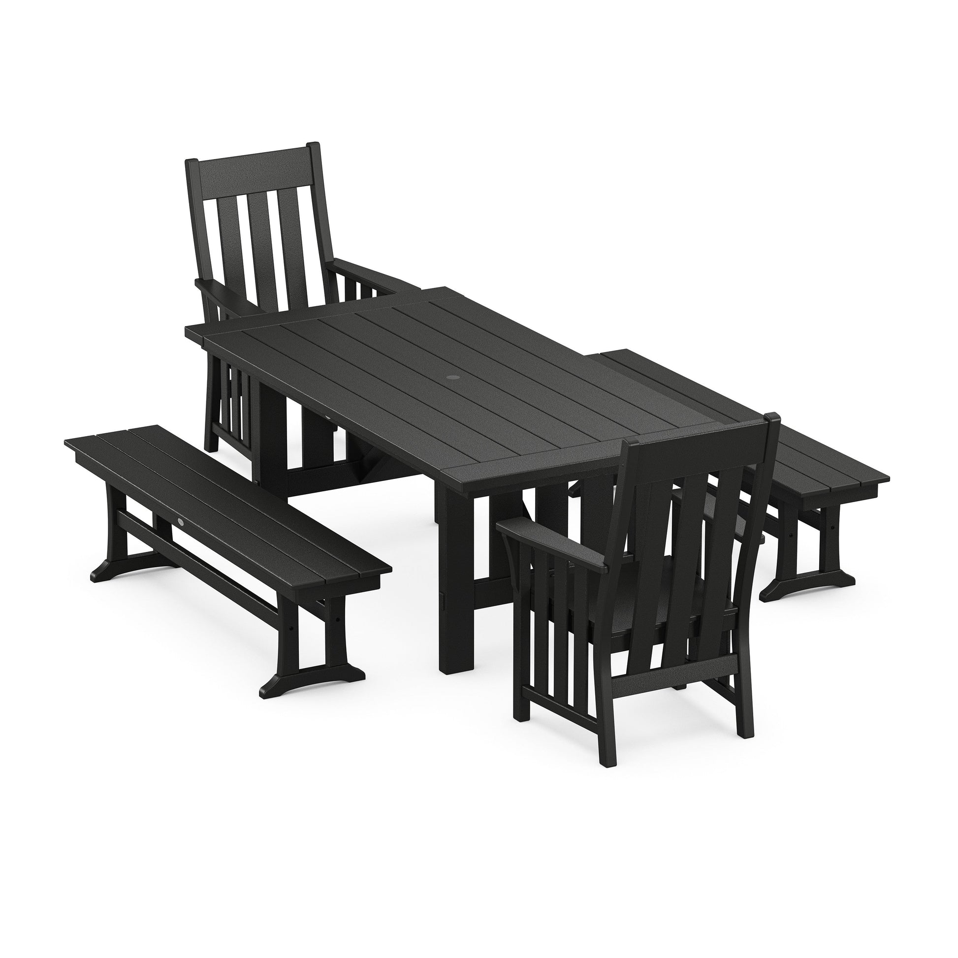 POLYWOOD Acadia 5-Piece Dining Set with Benches — Black