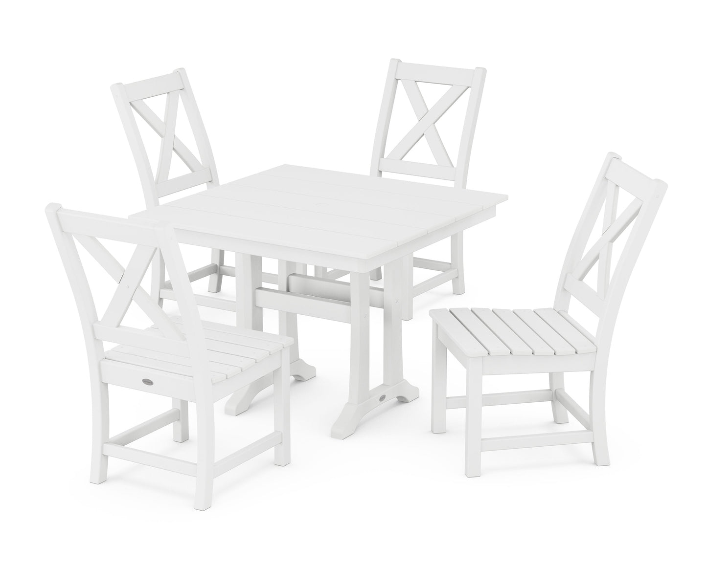 POLYWOOD Braxton Side Chair 5-Piece Farmhouse Dining Set With Trestle Legs — White
