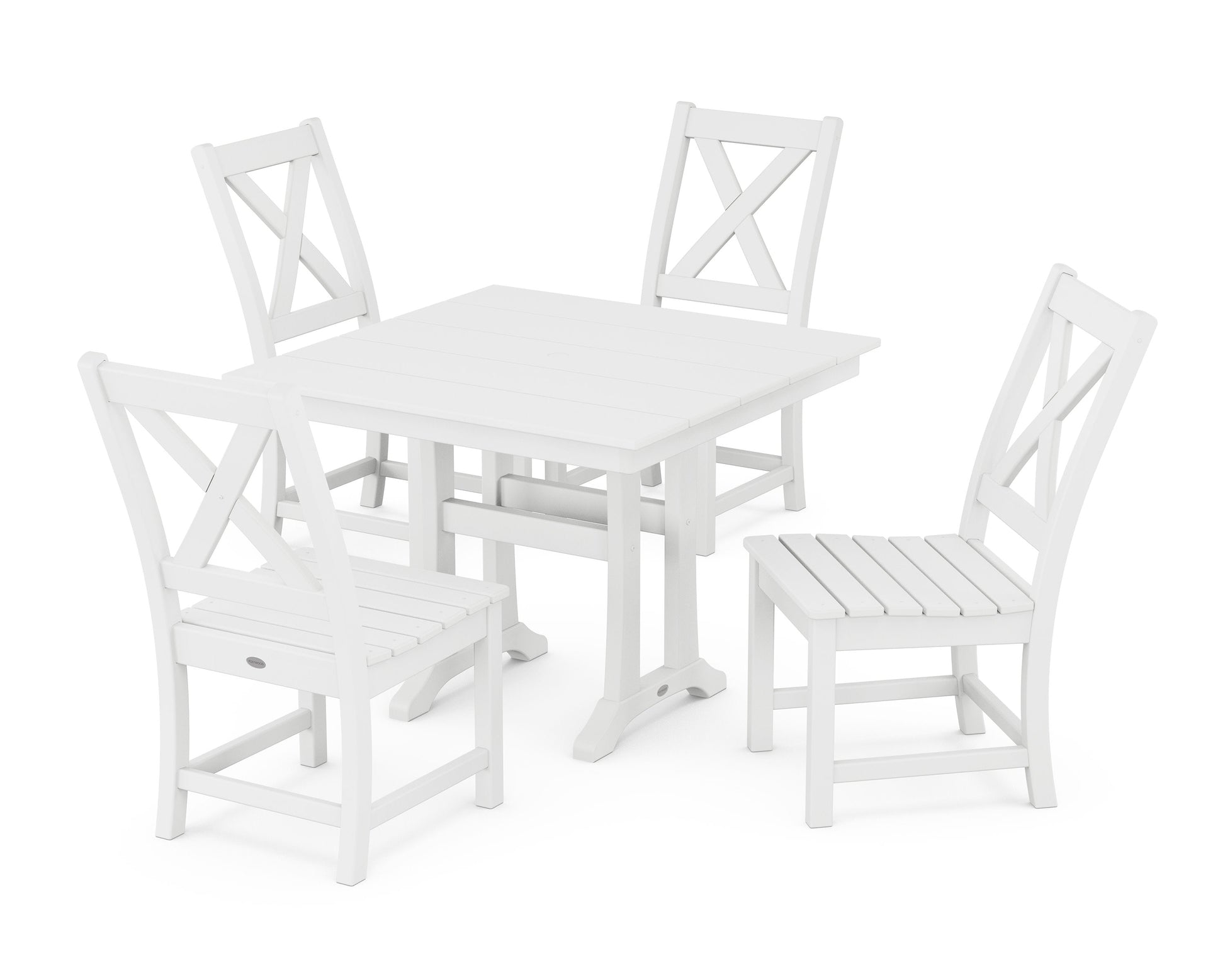 POLYWOOD Braxton Side Chair 5-Piece Farmhouse Dining Set With Trestle Legs — White