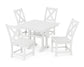 POLYWOOD Braxton Side Chair 5-Piece Farmhouse Dining Set With Trestle Legs — White