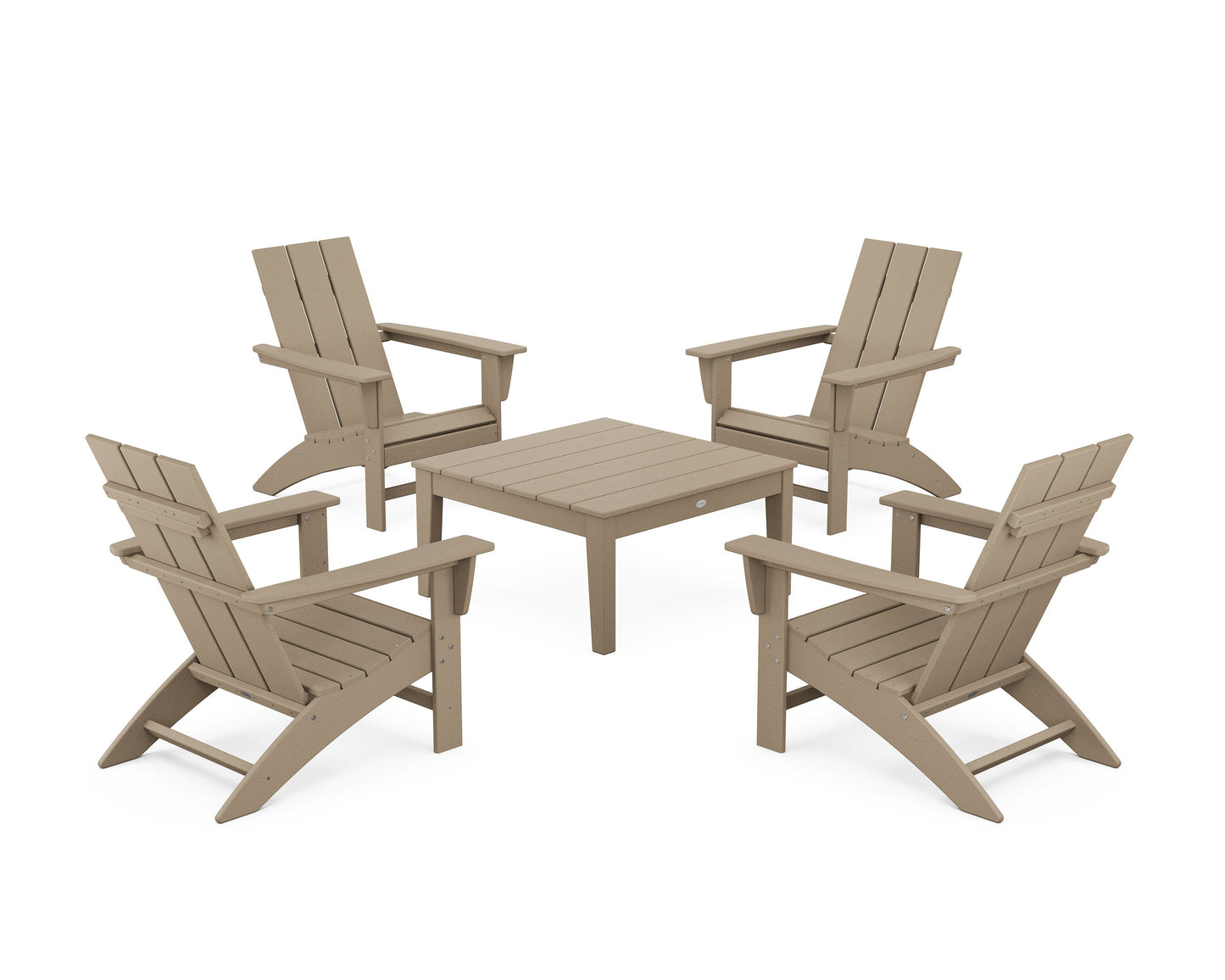 POLYWOOD 5-Piece Modern Adirondack Chair Conversation Set with 36" Conversation Table — Vintage Sahara