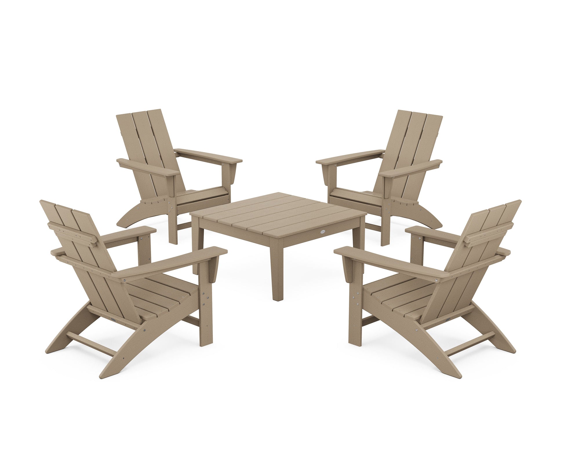 POLYWOOD 5-Piece Modern Adirondack Chair Conversation Set with 36" Conversation Table — Vintage Sahara