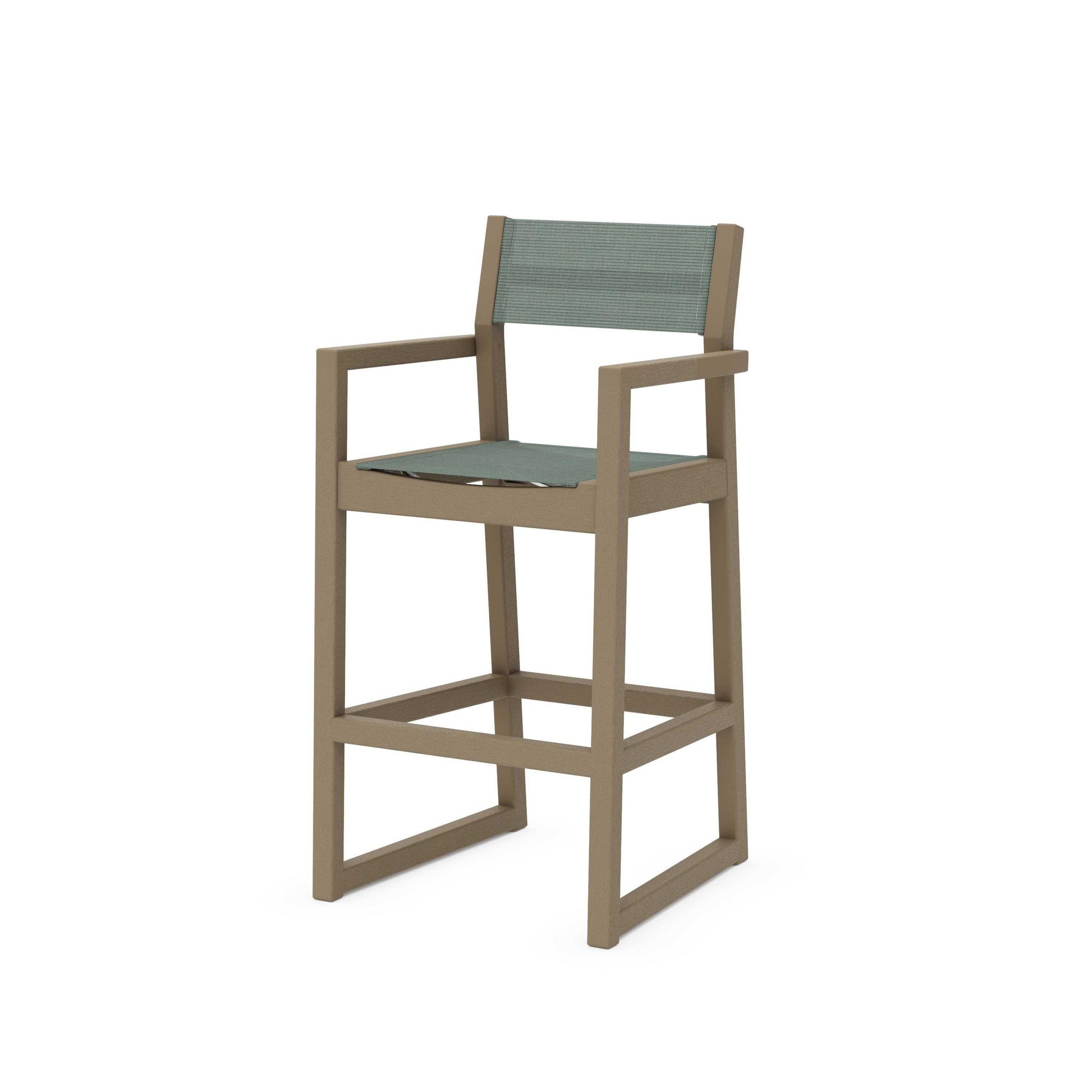 POLYWOOD EDGE Sling Bar Arm Chair — Vintage Sahara / Dupioni Sea Mist Sling
