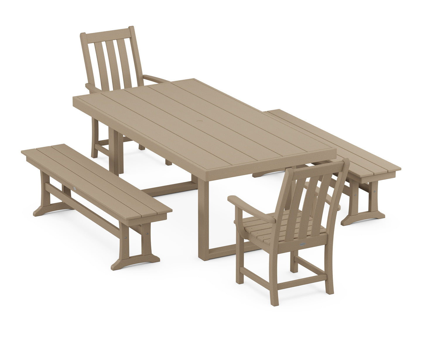 POLYWOOD Vineyard 5-Piece Dining Set with Benches — Vintage Sahara