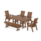 POLYWOOD Modern Curveback Adirondack 6-Piece Farmhouse Dining Set with Bench — Teak