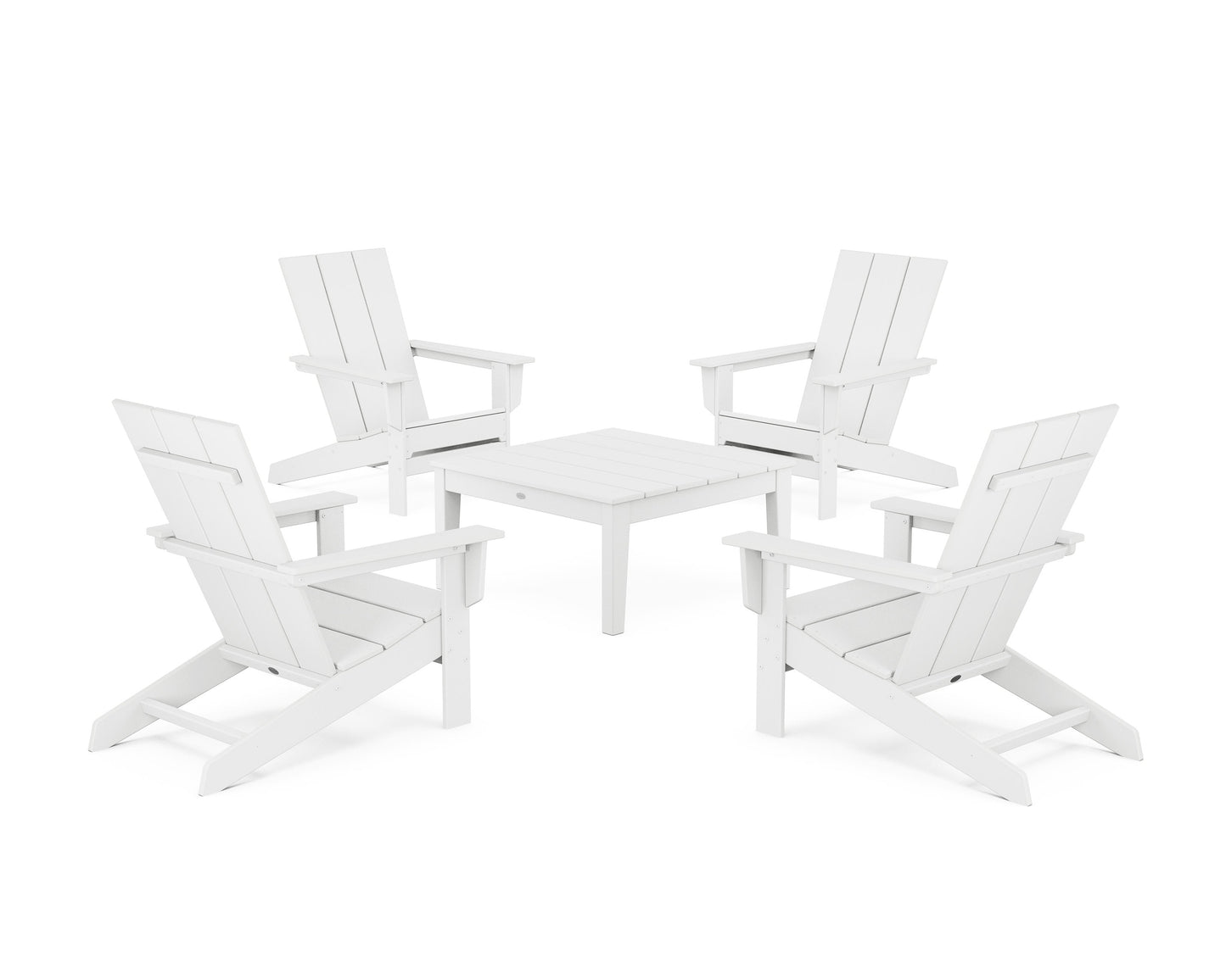 POLYWOOD 5-Piece Modern Studio Adirondack Chair Conversation Group — White