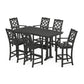 POLYWOOD Chinoiserie Arm Chair 7-Piece Farmhouse Bar Set with Trestle Legs — Black