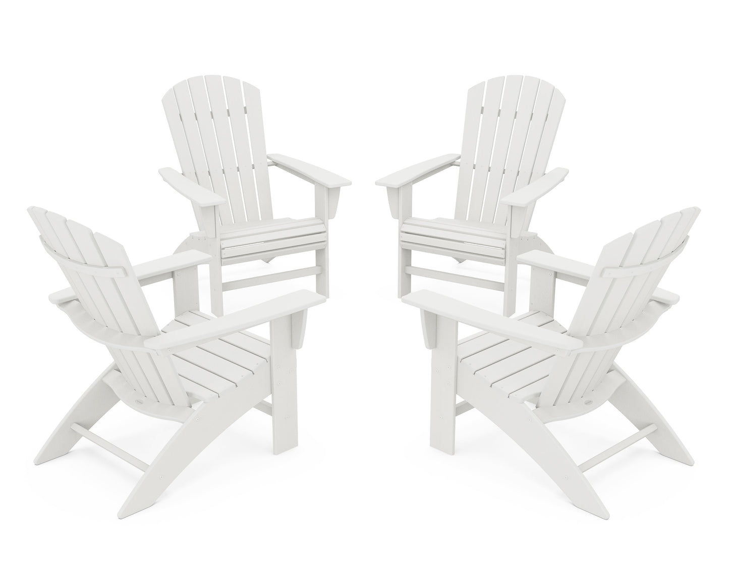 POLYWOOD 4-Piece Nautical Curveback Adirondack Chair Conversation Set — Vintage White