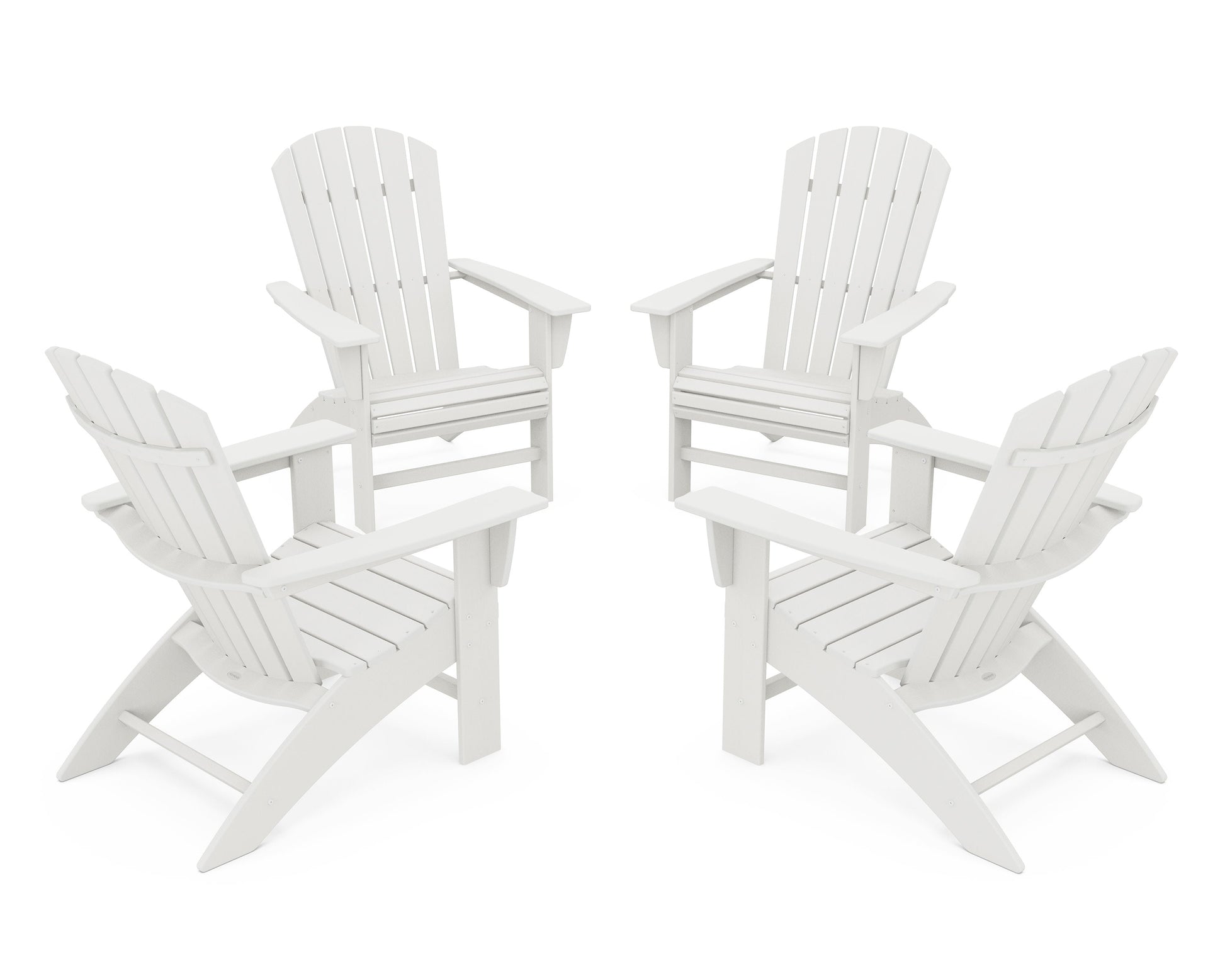 POLYWOOD 4-Piece Nautical Curveback Adirondack Chair Conversation Set — Vintage White