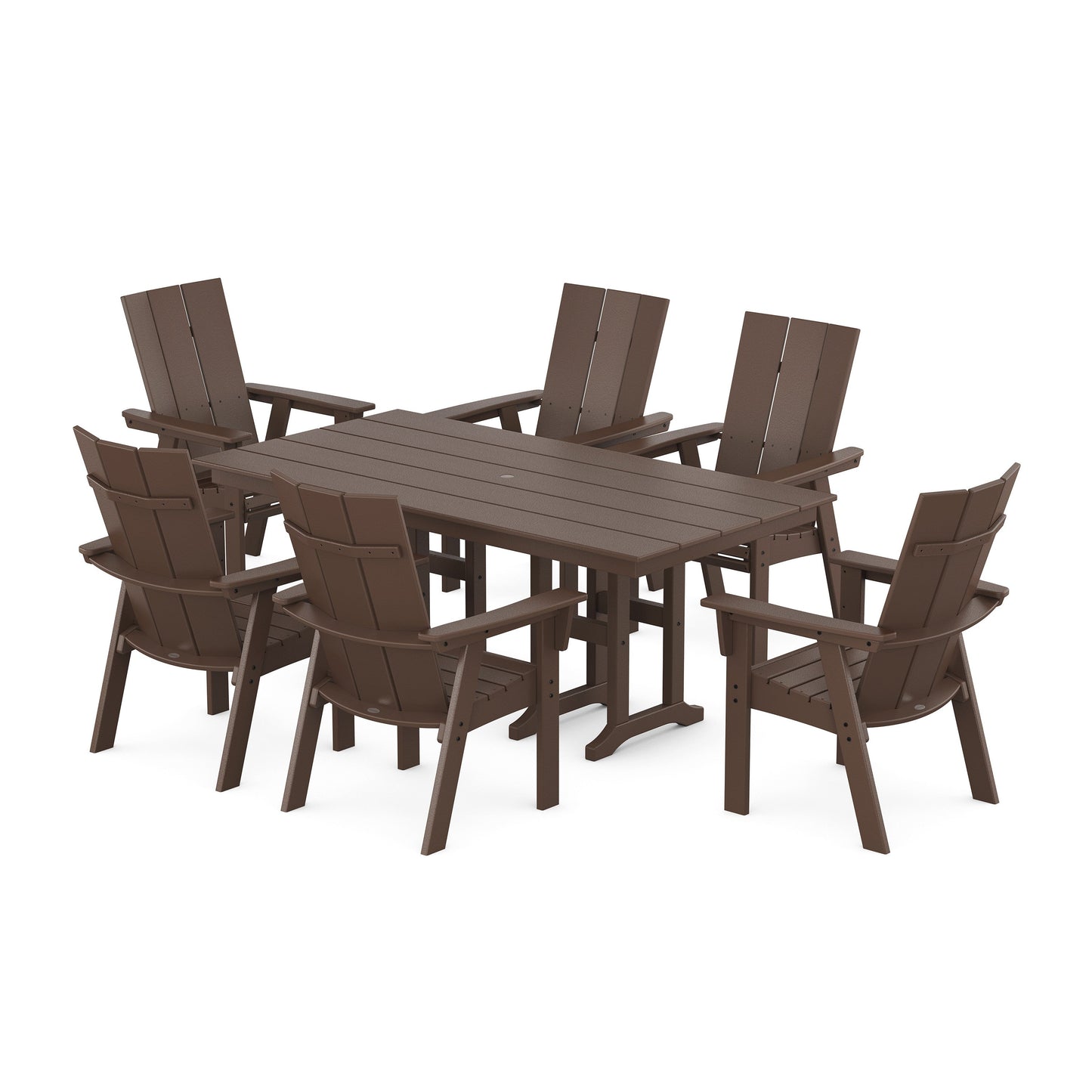 POLYWOOD Modern Curveback Adirondack 7-Piece Farmhouse Dining Set — Mahogany