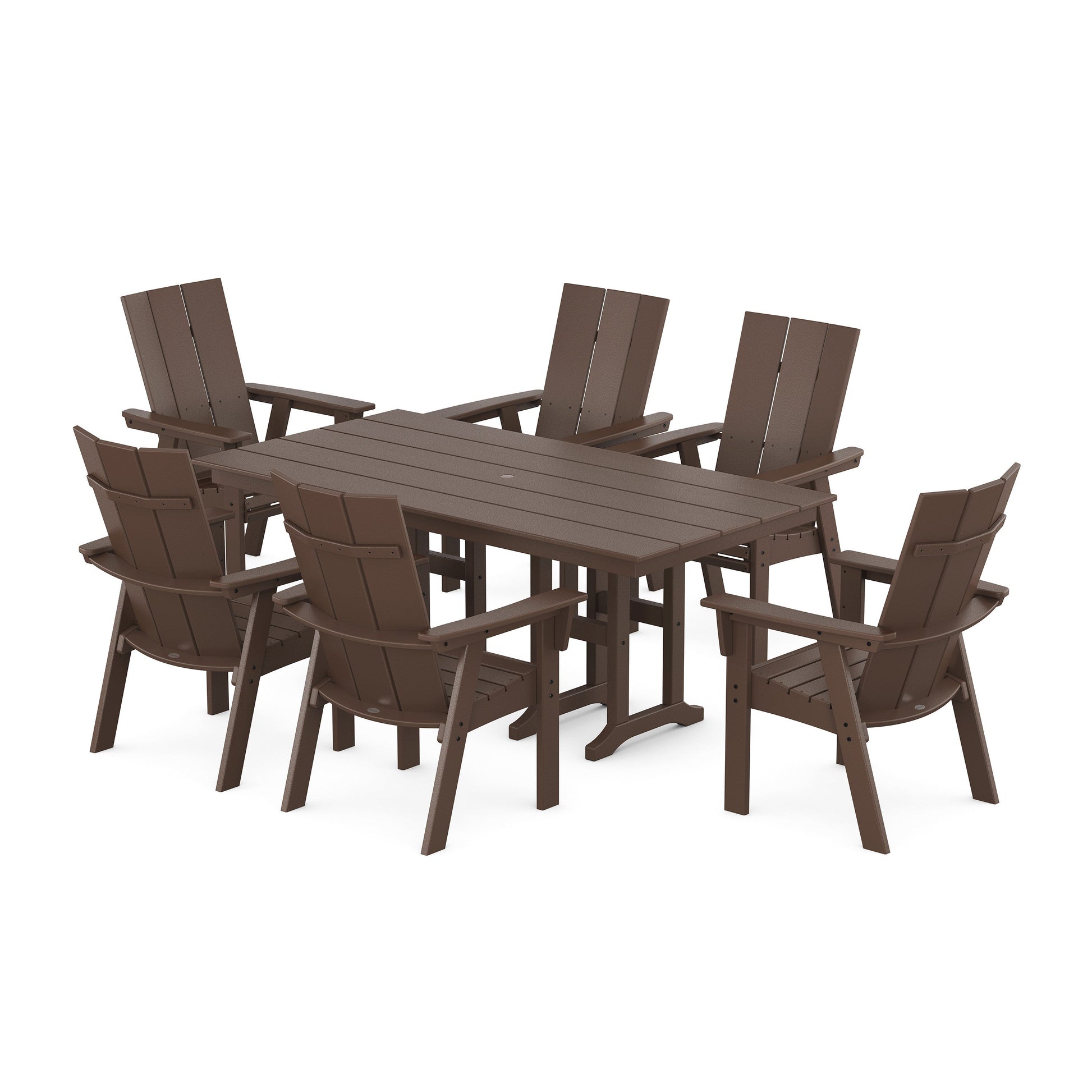 POLYWOOD Modern Curveback Adirondack 7-Piece Farmhouse Dining Set — Mahogany