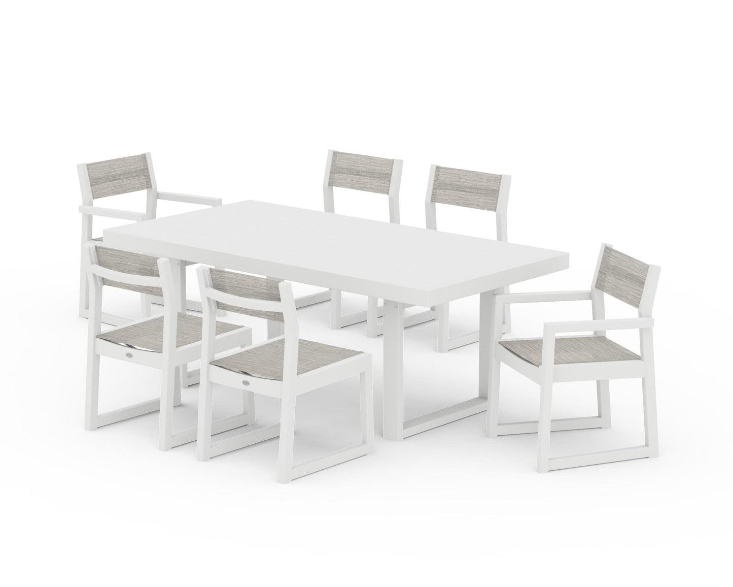 POLYWOOD EDGE Sling 7-Piece Dining Set — White / Birch Sling