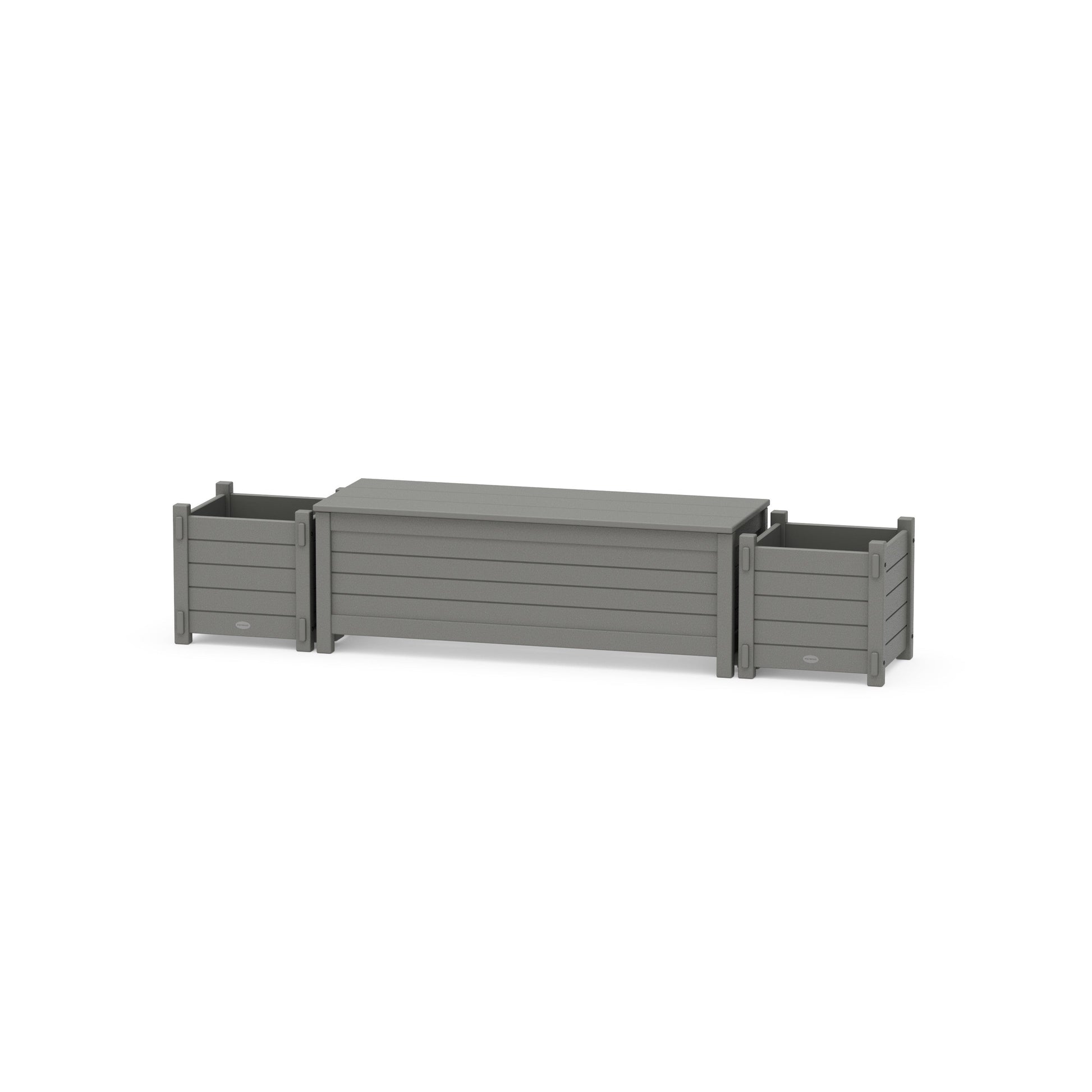 POLYWOOD 48" Nautical Straight Planter Storage Bench Set — Slate Grey