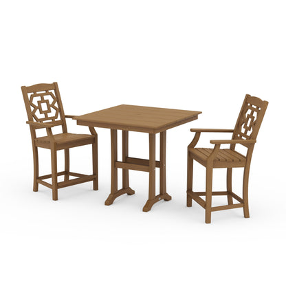 POLYWOOD Chinoiserie 3-Piece Farmhouse Counter Set with Trestle Legs — Natural