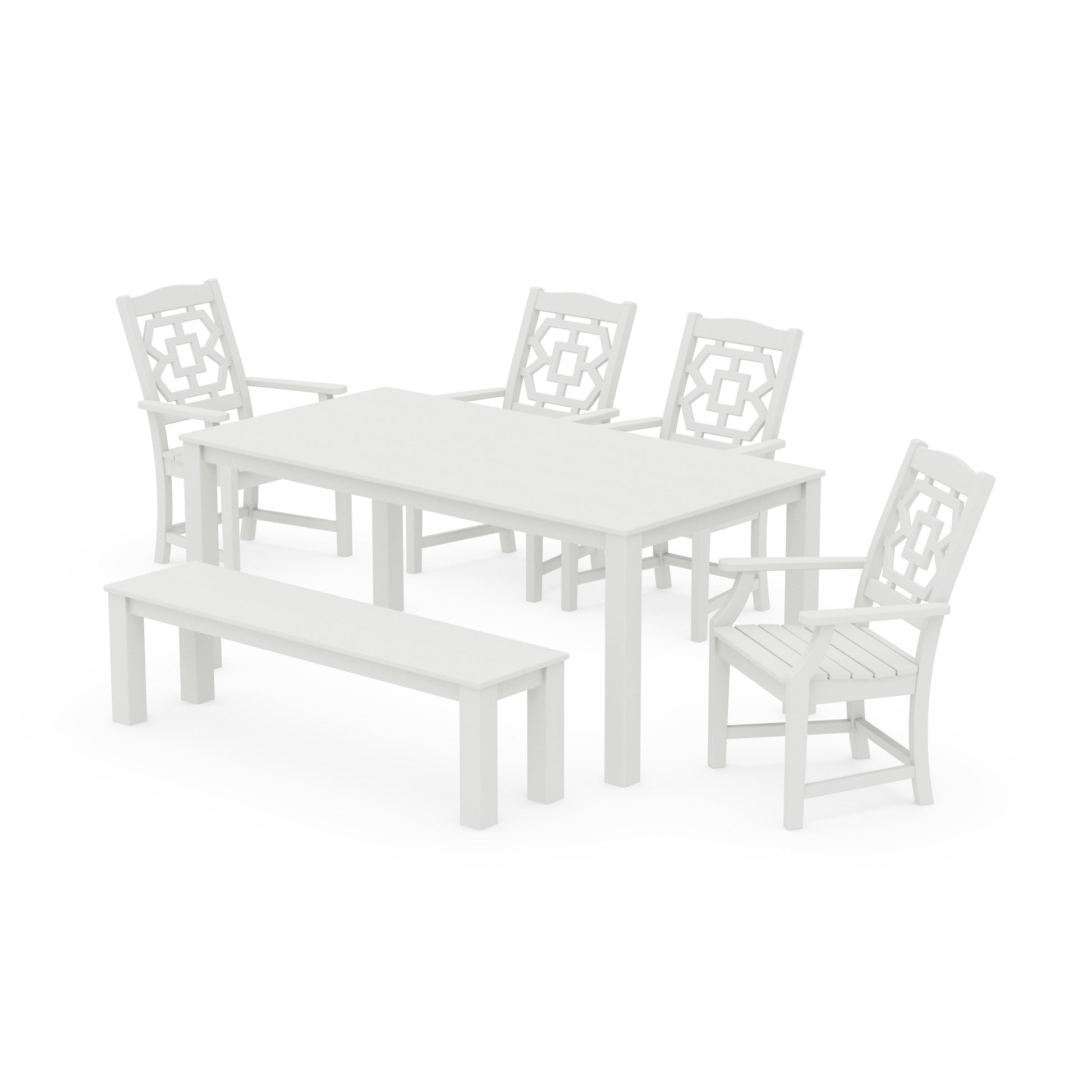 POLYWOOD Chinoiserie 6-Piece Parsons Dining Set with Bench — Vintage White