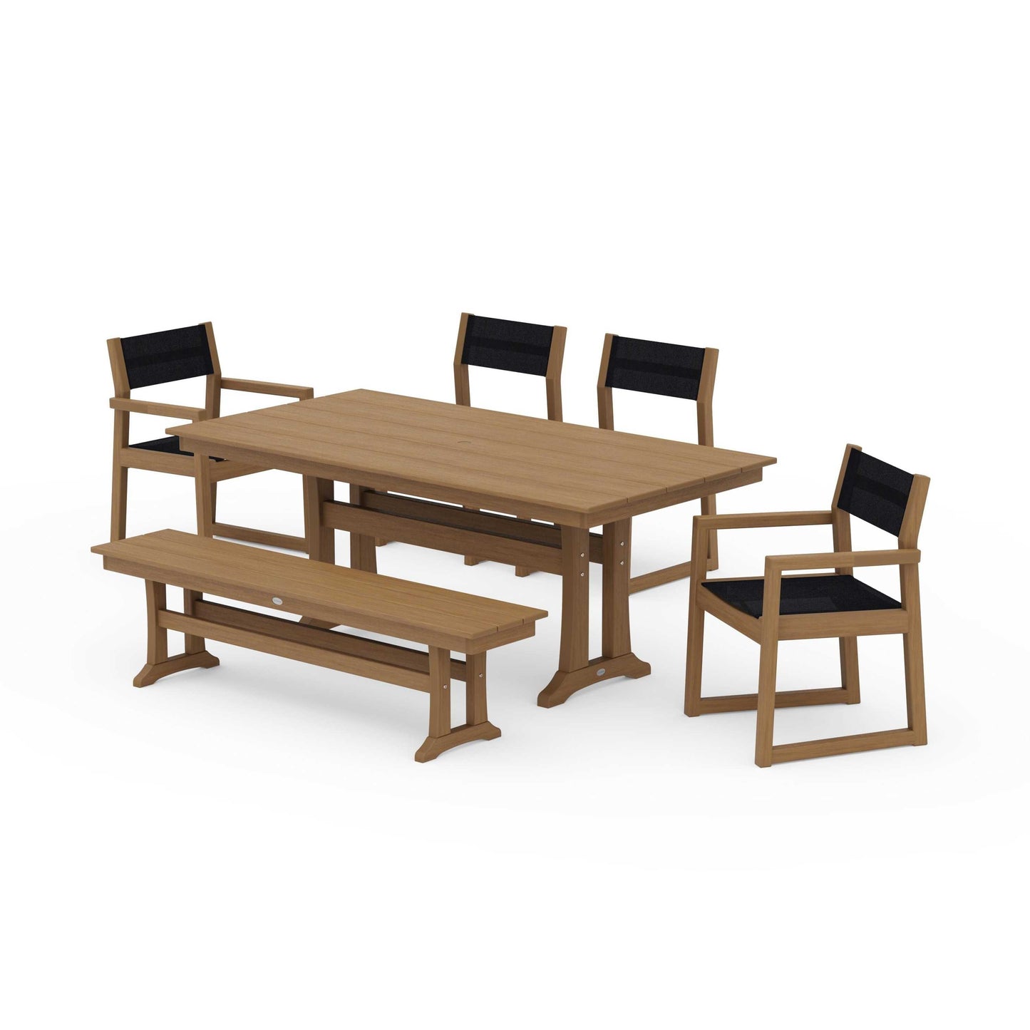 POLYWOOD EDGE Sling 6-Piece Farmhouse Dining Set With Trestle Legs — Natural / Black Sling