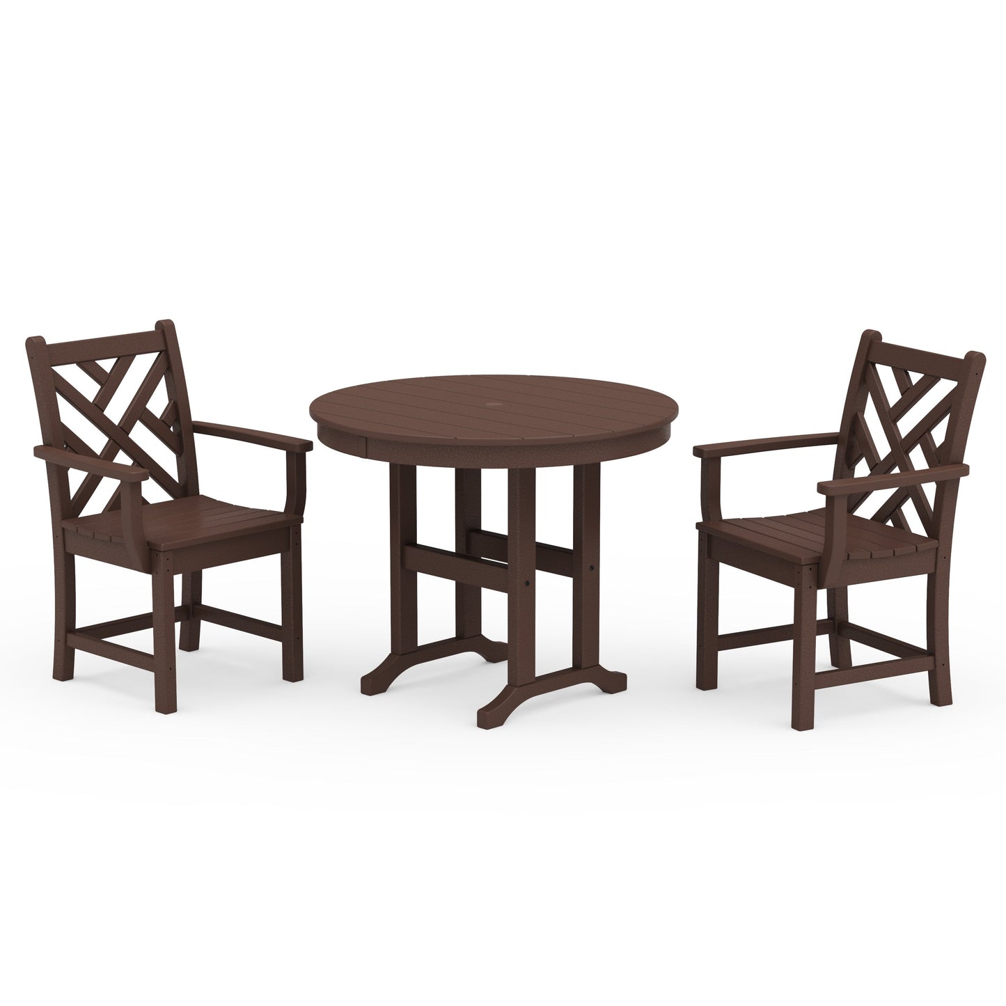 POLYWOOD Chippendale 3-Piece Round Dining Set — Mahogany