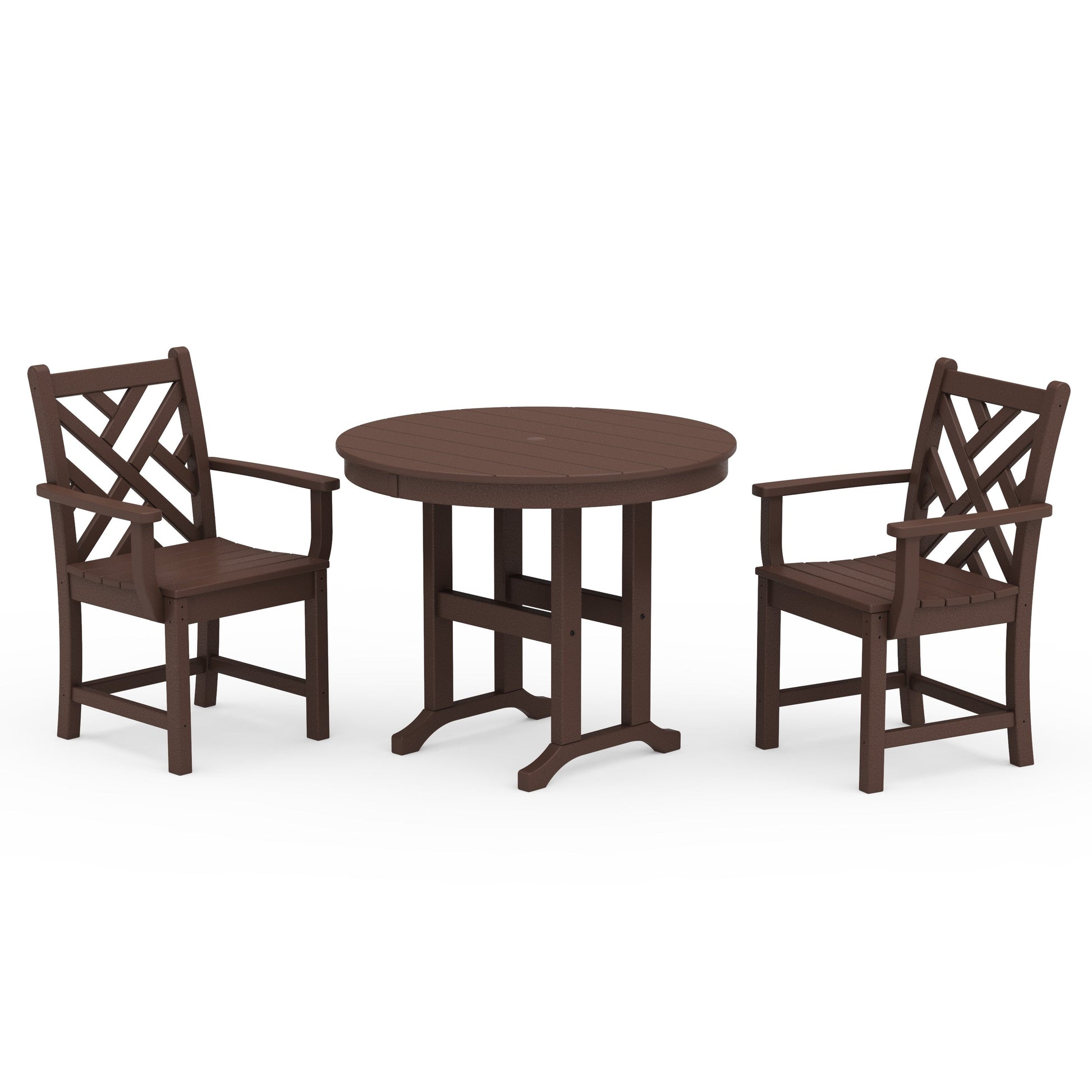 POLYWOOD Chippendale 3-Piece Round Dining Set — Mahogany