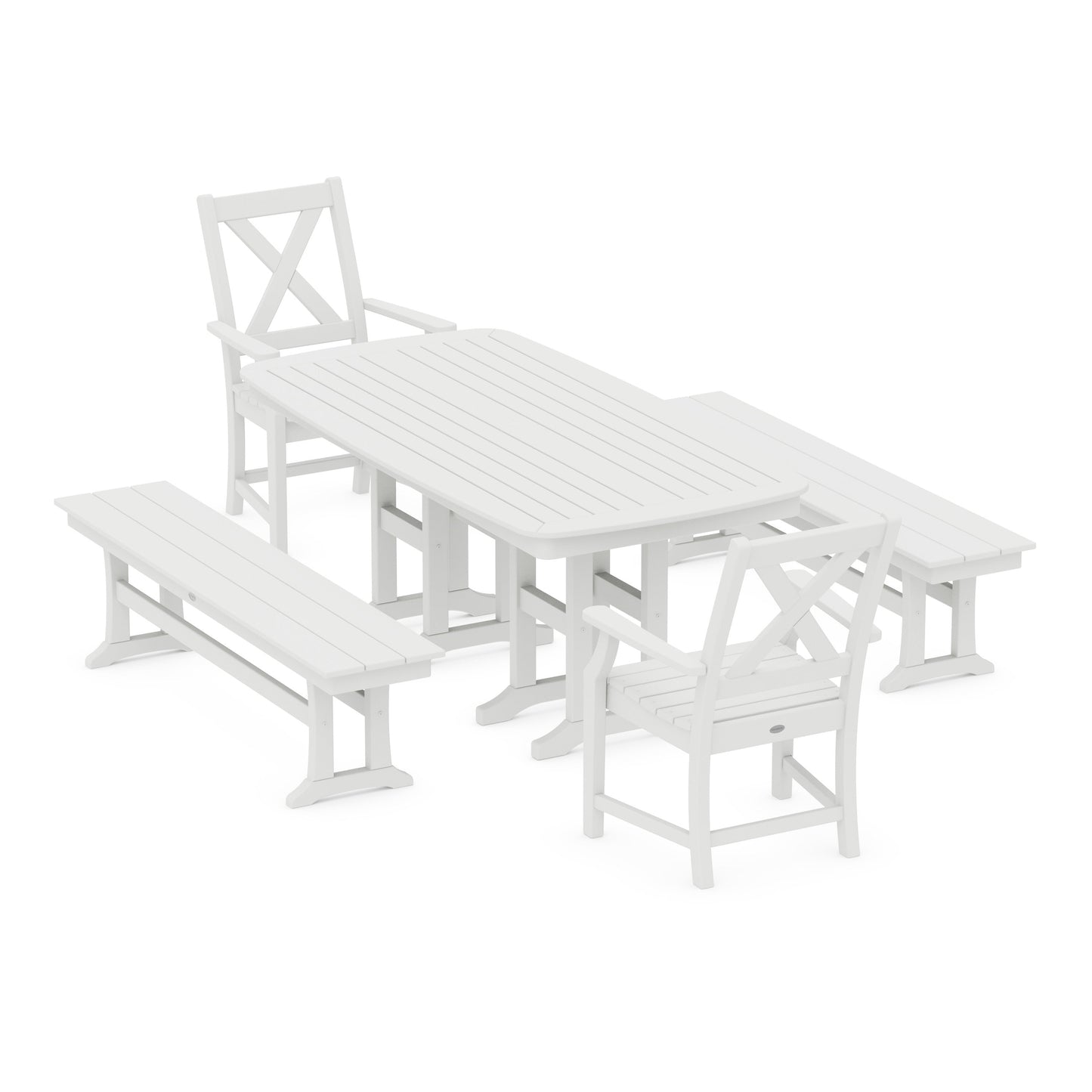 POLYWOOD Braxton 5-Piece Dining Set with Benches — White