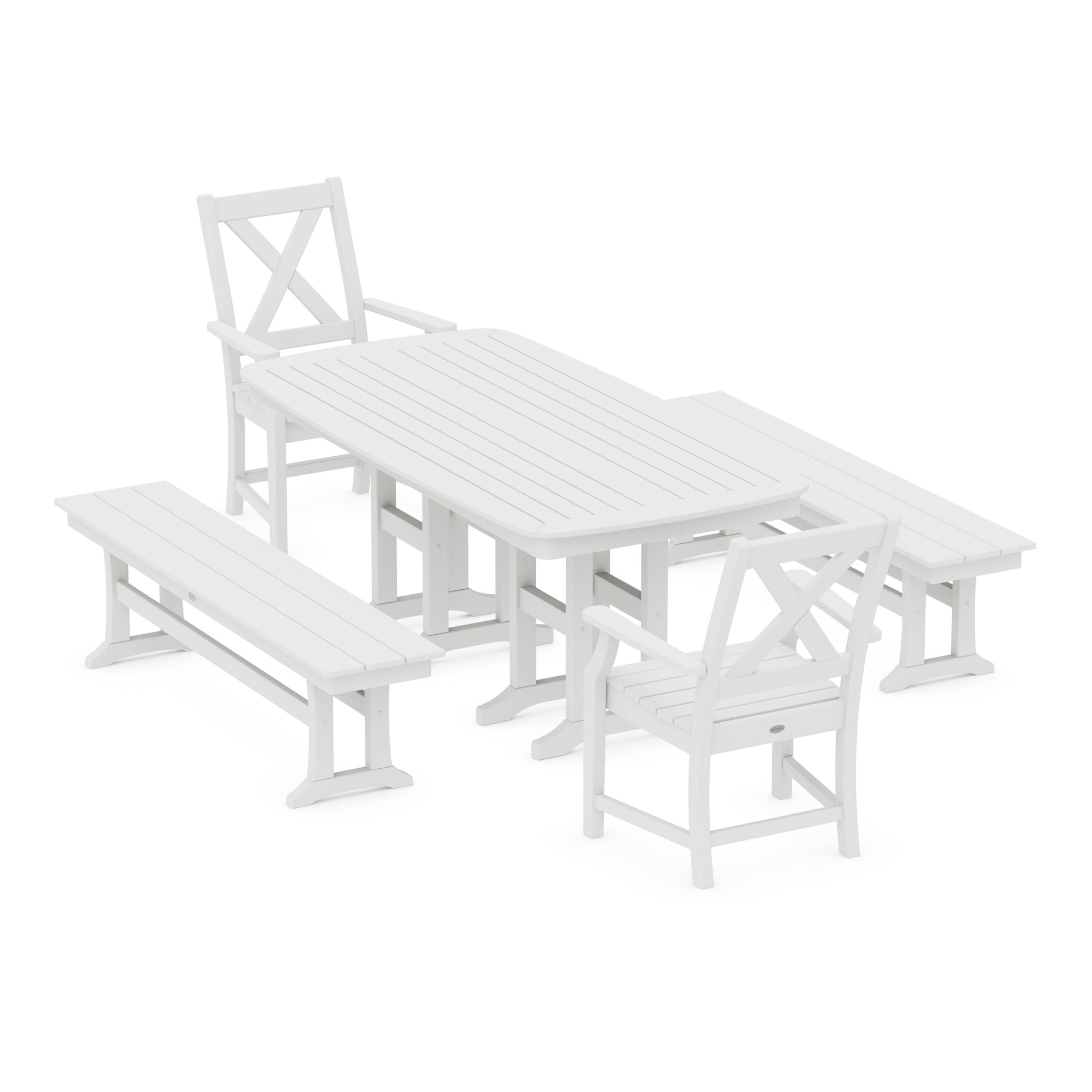 POLYWOOD Braxton 5-Piece Dining Set with Benches — White