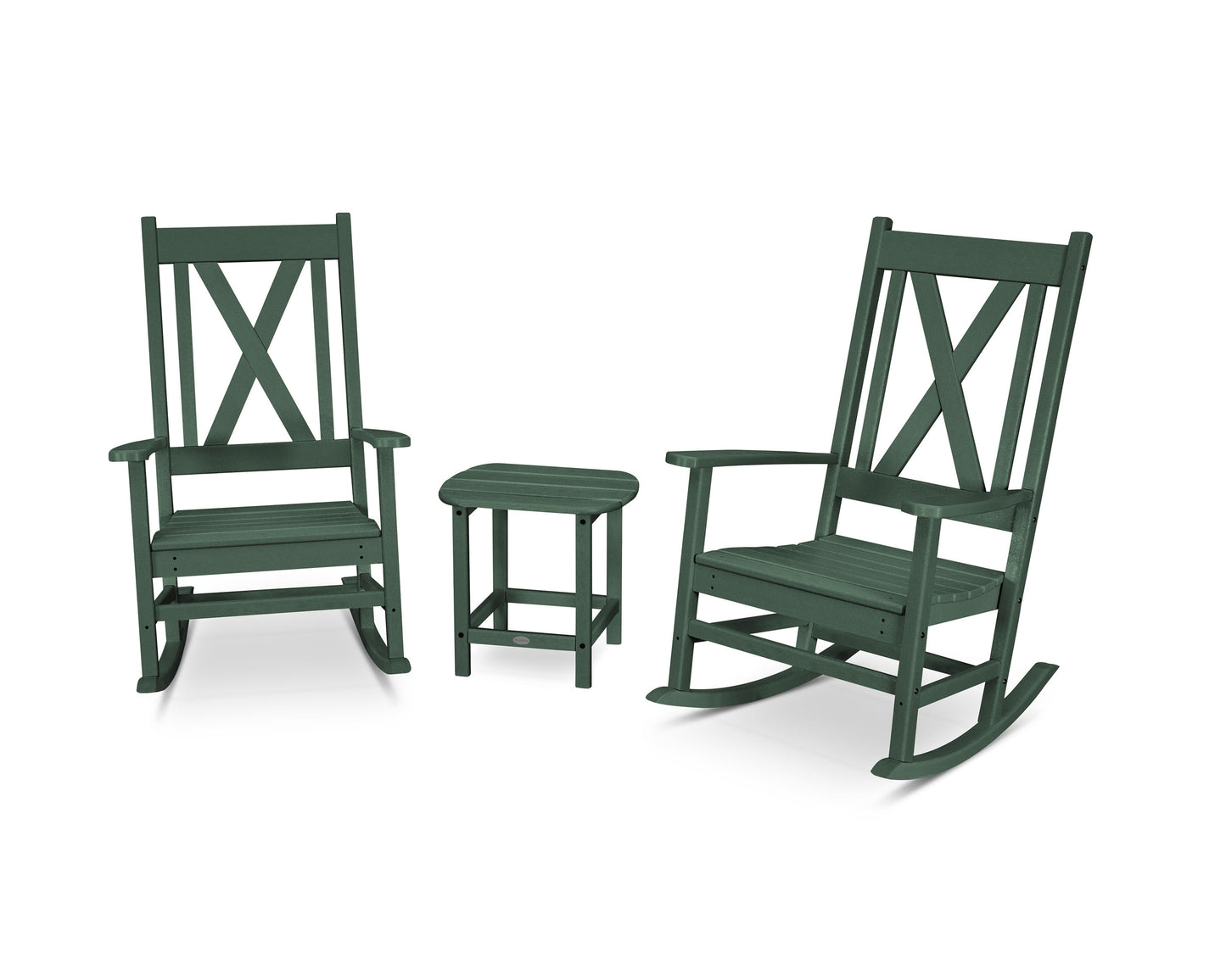 POLYWOOD Braxton 3-Piece Porch Rocking Chair Set — Green