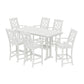 POLYWOOD Chinoiserie Arm Chair 7-Piece Farmhouse Bar Set with Trestle Legs — Vintage White
