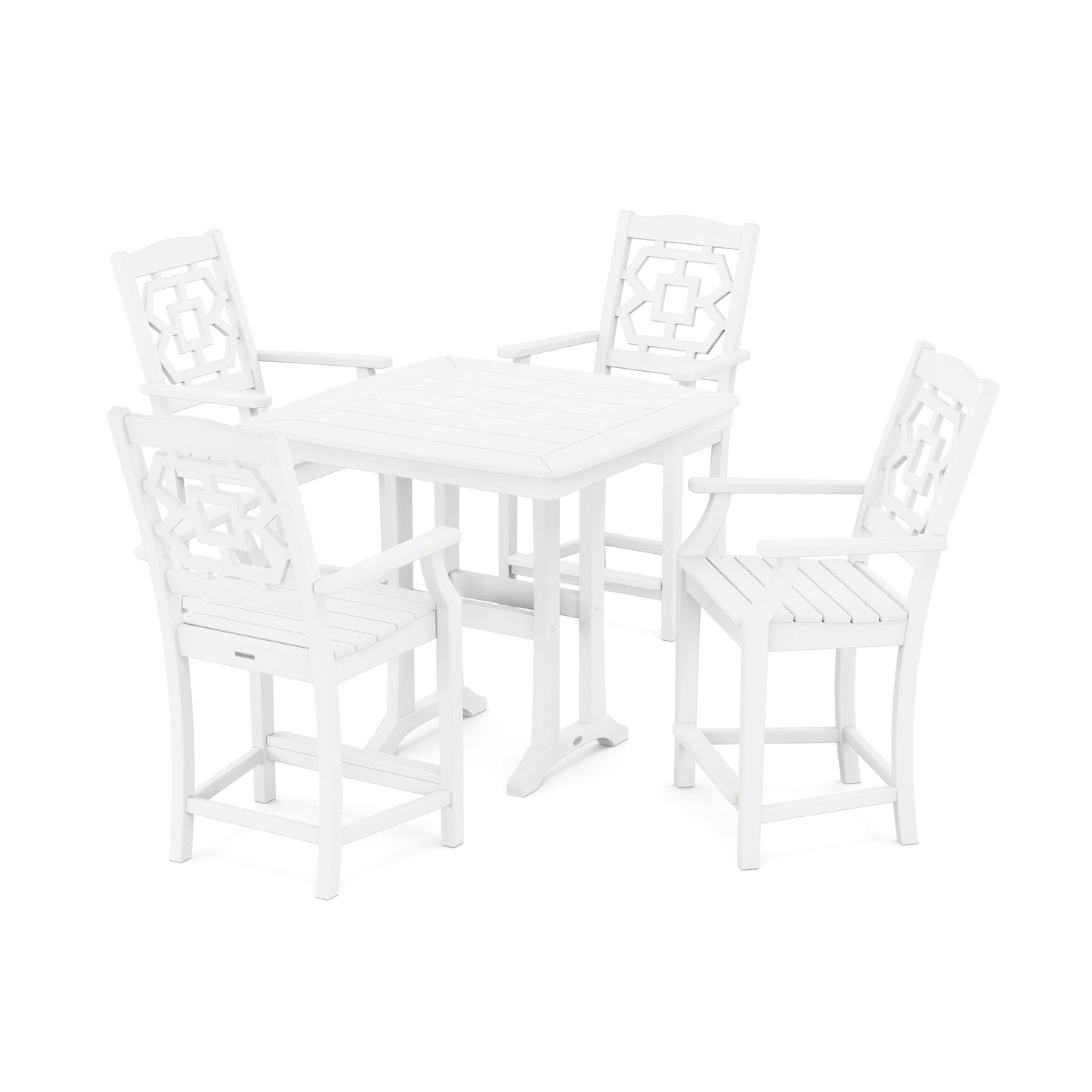 POLYWOOD Chinoiserie 5-Piece Counter Set with Trestle Legs — White