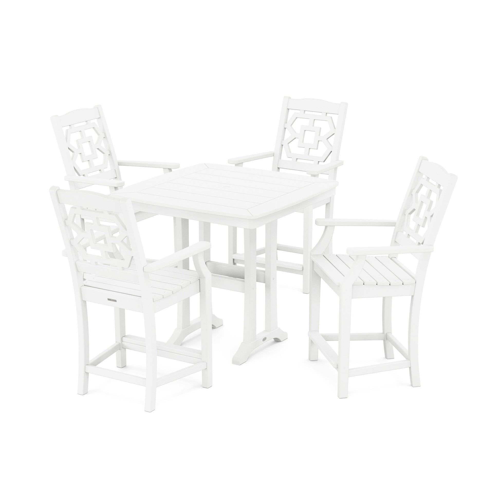 POLYWOOD Chinoiserie 5-Piece Counter Set with Trestle Legs — White