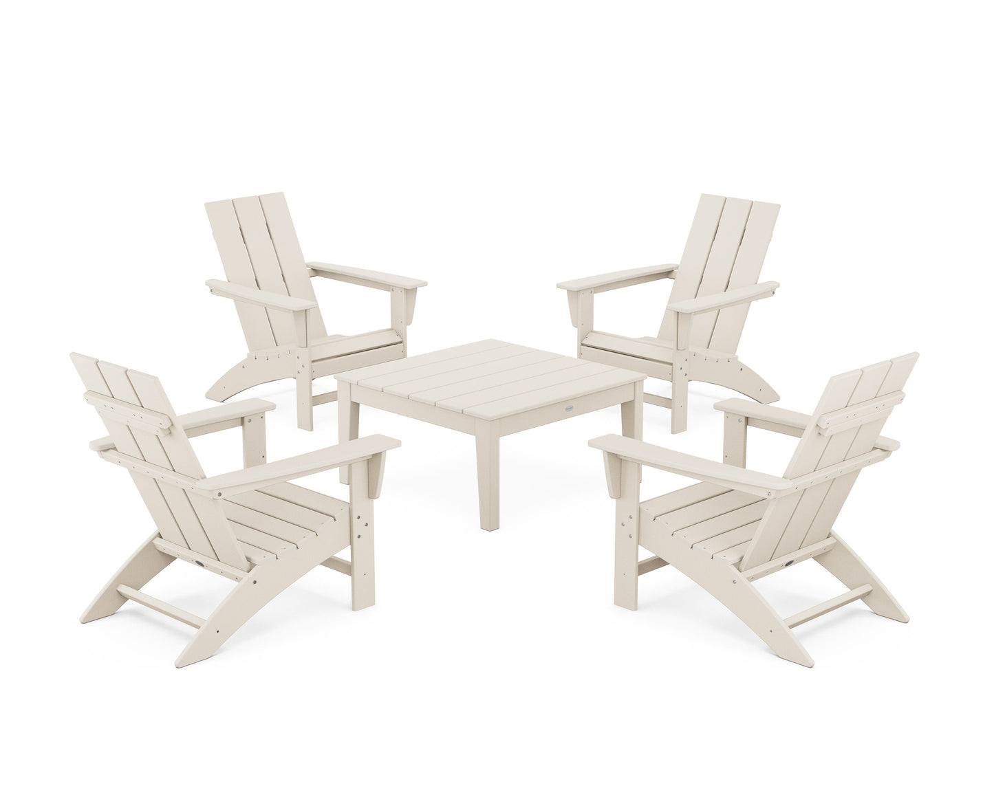 POLYWOOD 5-Piece Modern Adirondack Chair Conversation Set with 36" Conversation Table — Sand
