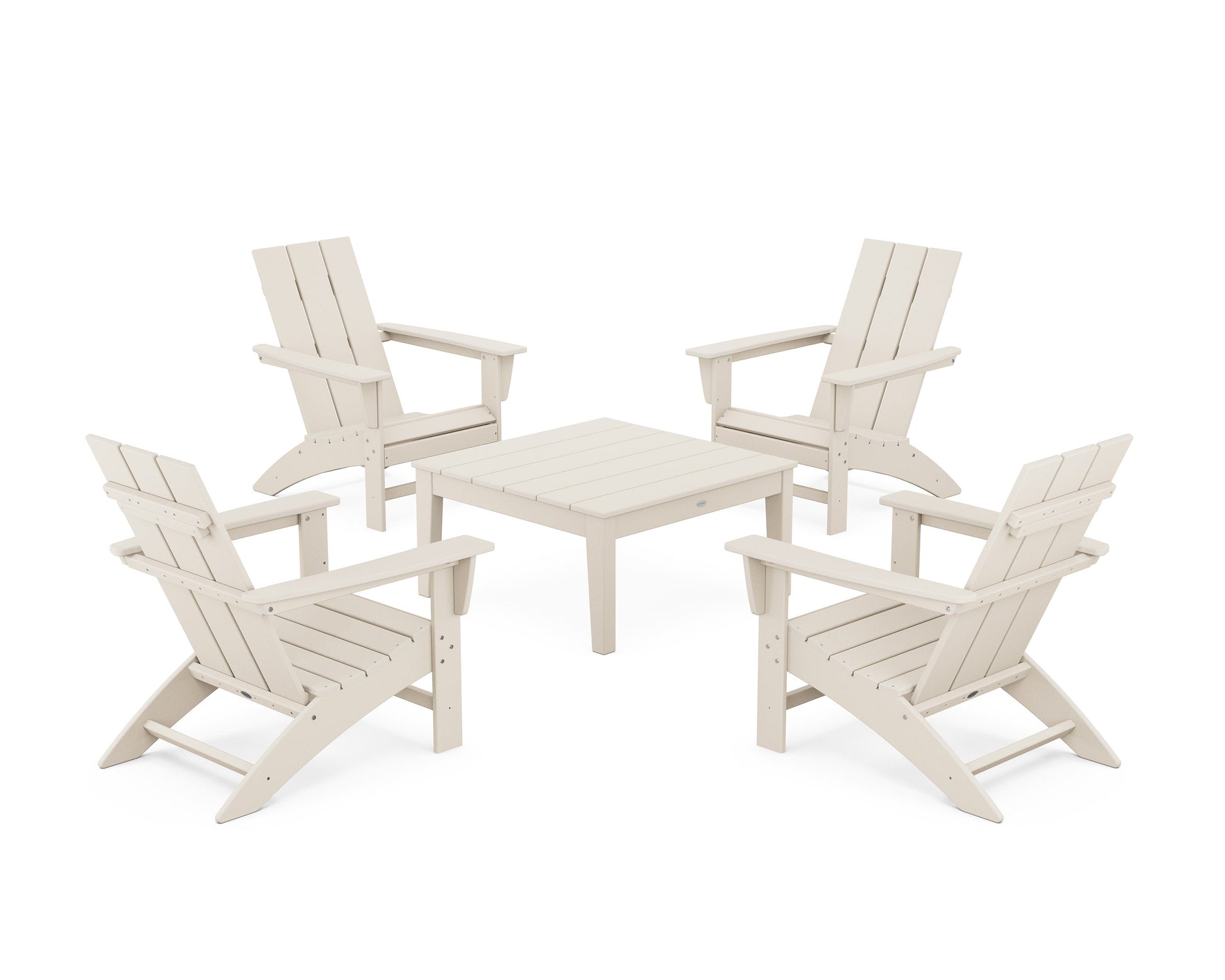 POLYWOOD 5-Piece Modern Adirondack Chair Conversation Set with 36" Conversation Table — Sand