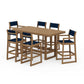 POLYWOOD EDGE Sling 7-Piece Bar Table Set — Natural / Navy Blue Sling