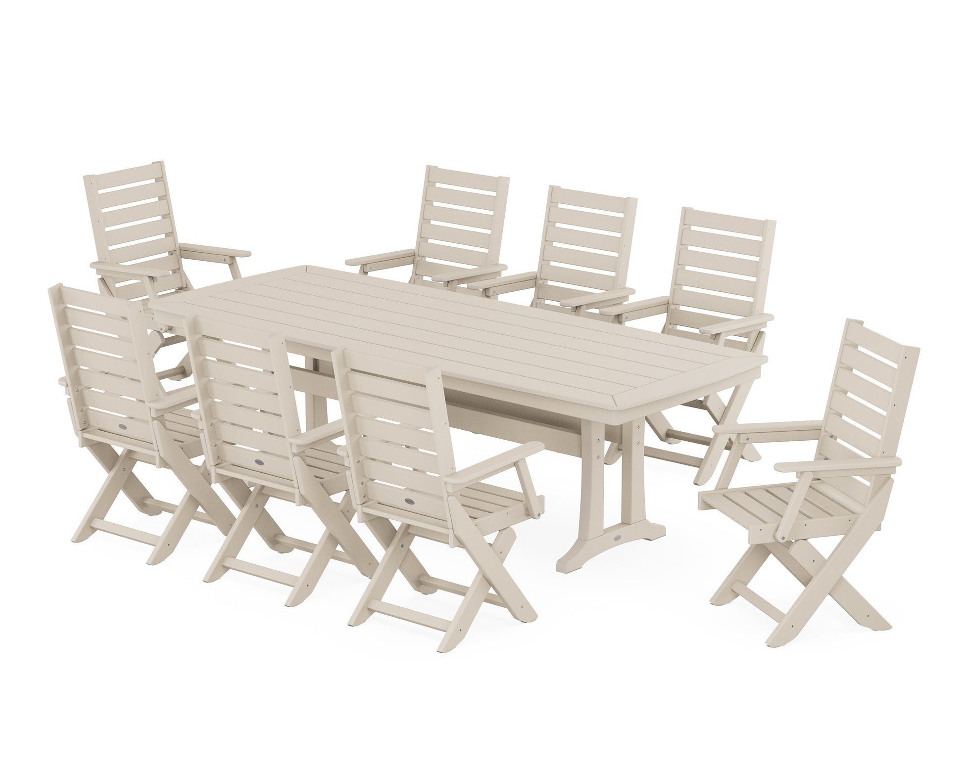 POLYWOOD Captain 9-Piece Dining Set with Trestle Legs — Sand