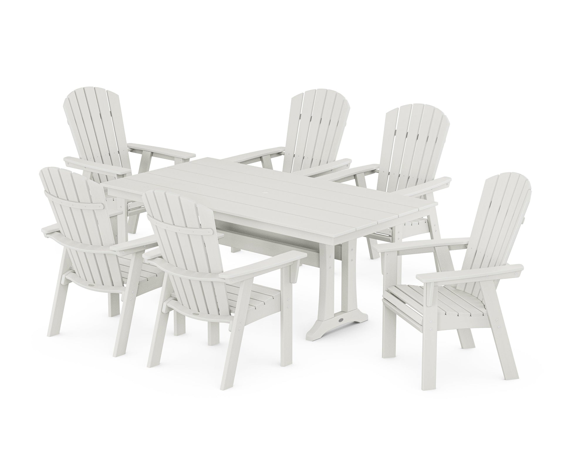 POLYWOOD Nautical Curveback Adirondack 7-Piece Farmhouse Dining Set with Trestle Legs — Vintage White