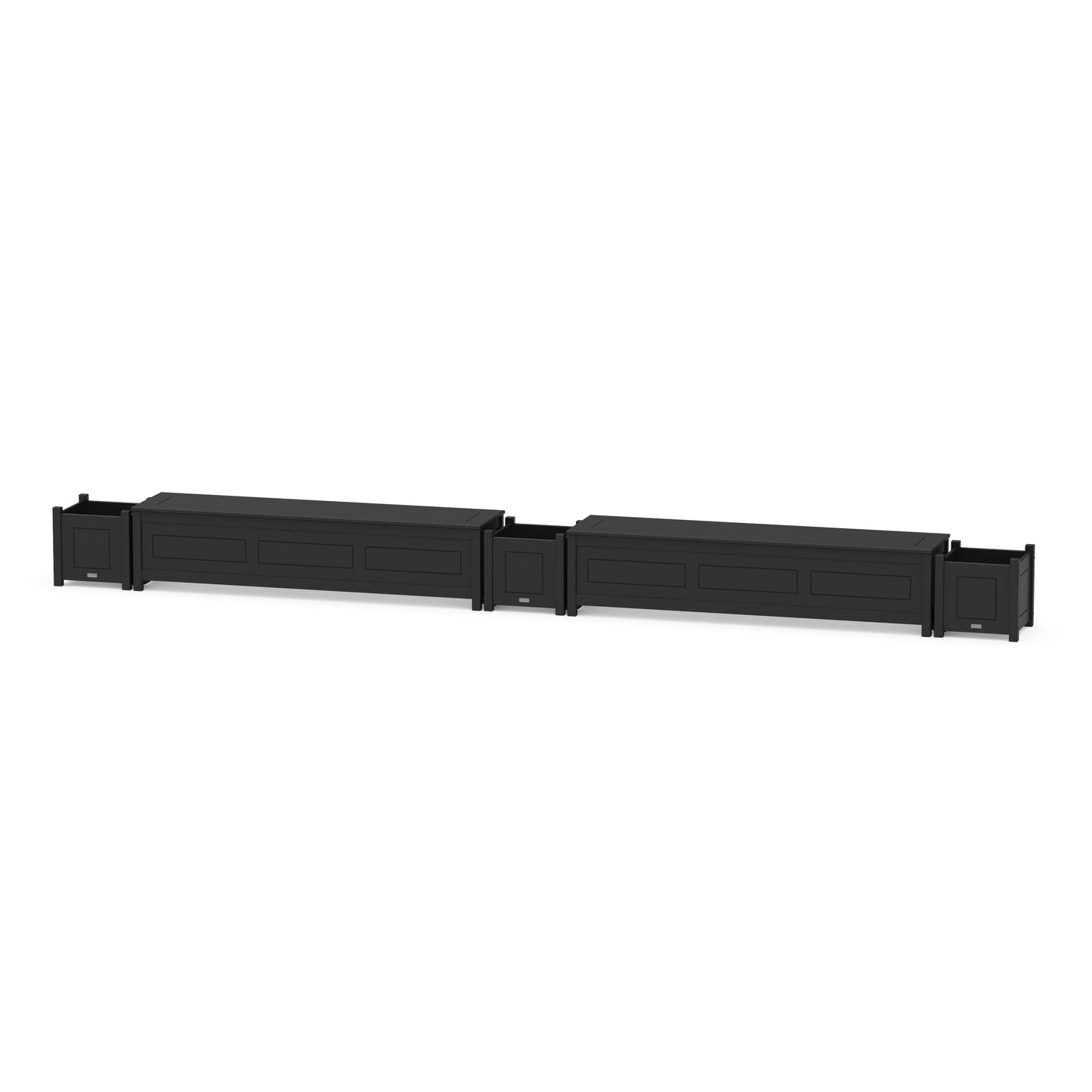 POLYWOOD 72" Country Living Straight Double Planter Storage Bench Set — Black