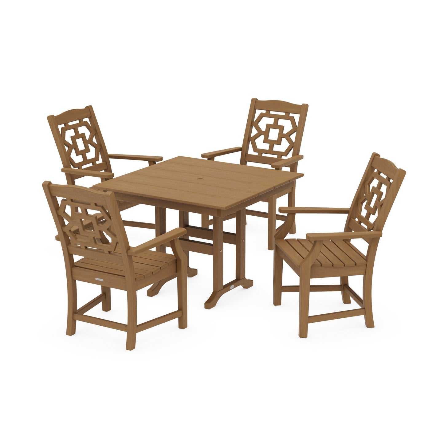 POLYWOOD Chinoiserie 5-Piece Farmhouse Dining Set — Natural