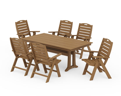 POLYWOOD Nautical Highback 7-Piece Farmhouse Dining Set with Trestle Legs — Natural