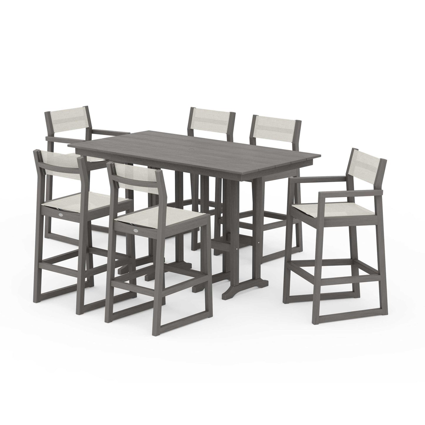 POLYWOOD EDGE Sling 7-Piece Farmhouse Bar Set — Driftwood / Parchment Sling