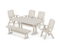 POLYWOOD Nautical Highback 6-Piece Farmhouse Dining Set with Trestle Legs and Bench — Sand