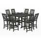 POLYWOOD Chinoiserie 9-Piece Square Bar Set with Trestle Legs — Black